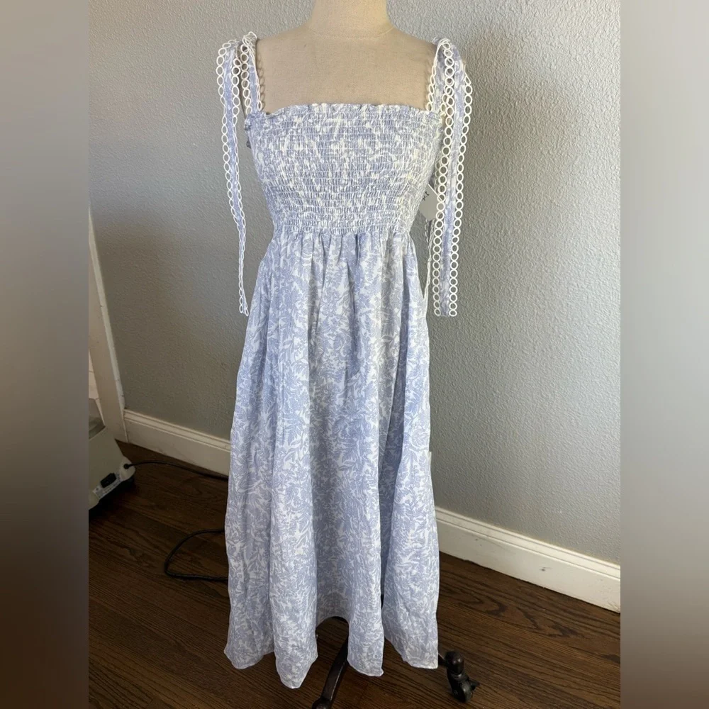 NWT O.P.T. Sonia Midi Dress Size Small Floral Print Smocked - Picture 3 of 8
